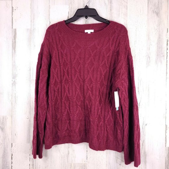 Abound Purple Cable Knit Sweater Womens Pullover L - Picture 1 of 7